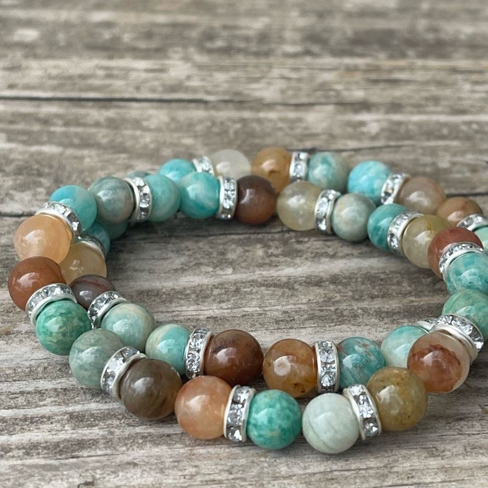 Amazonite rhinestone colorful phantom garden quartz 8mm ONE stretch bracelet NEW